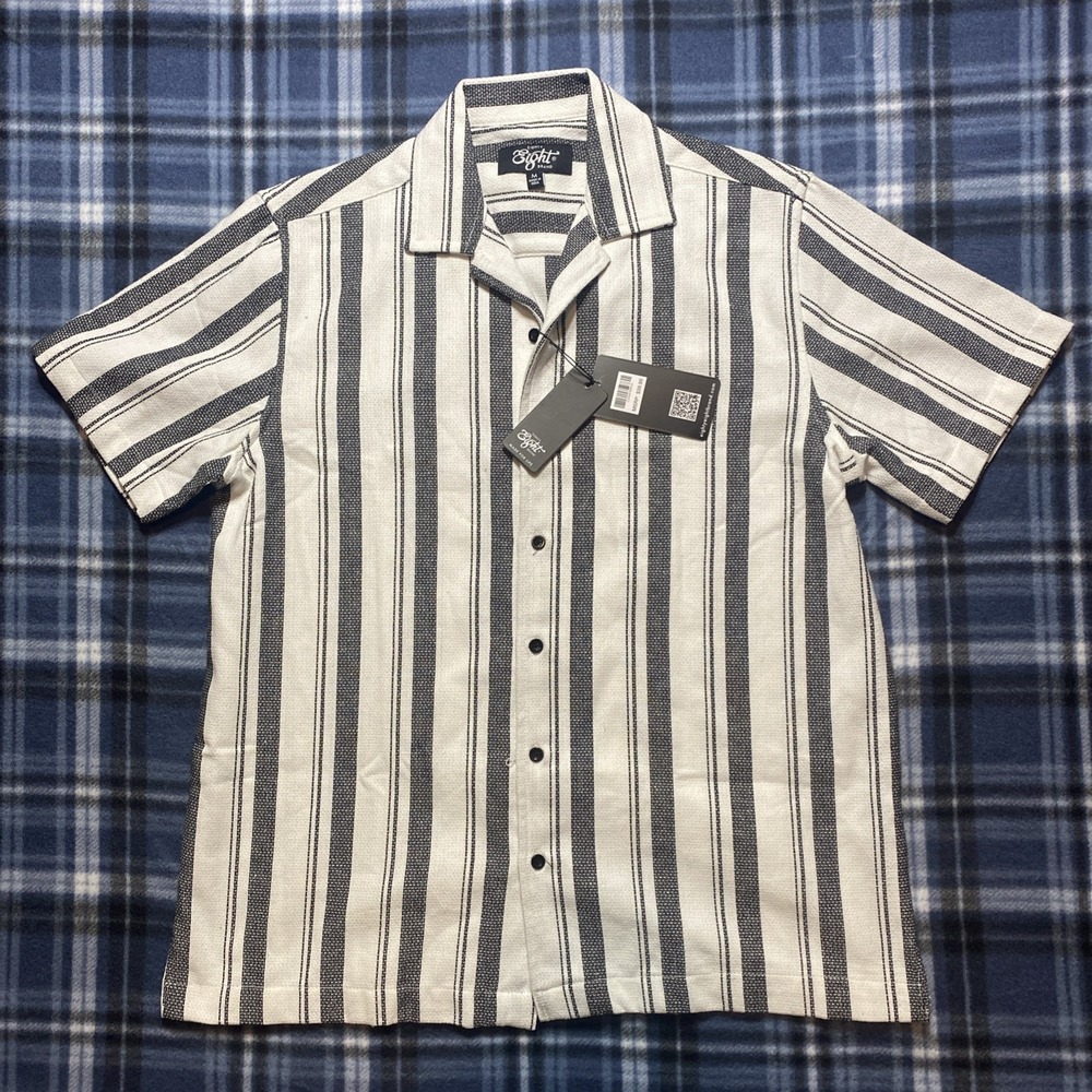 Eighty Eight Men's Short Sleeve Button Up Shirt Size Medium White/Black NWT‎
